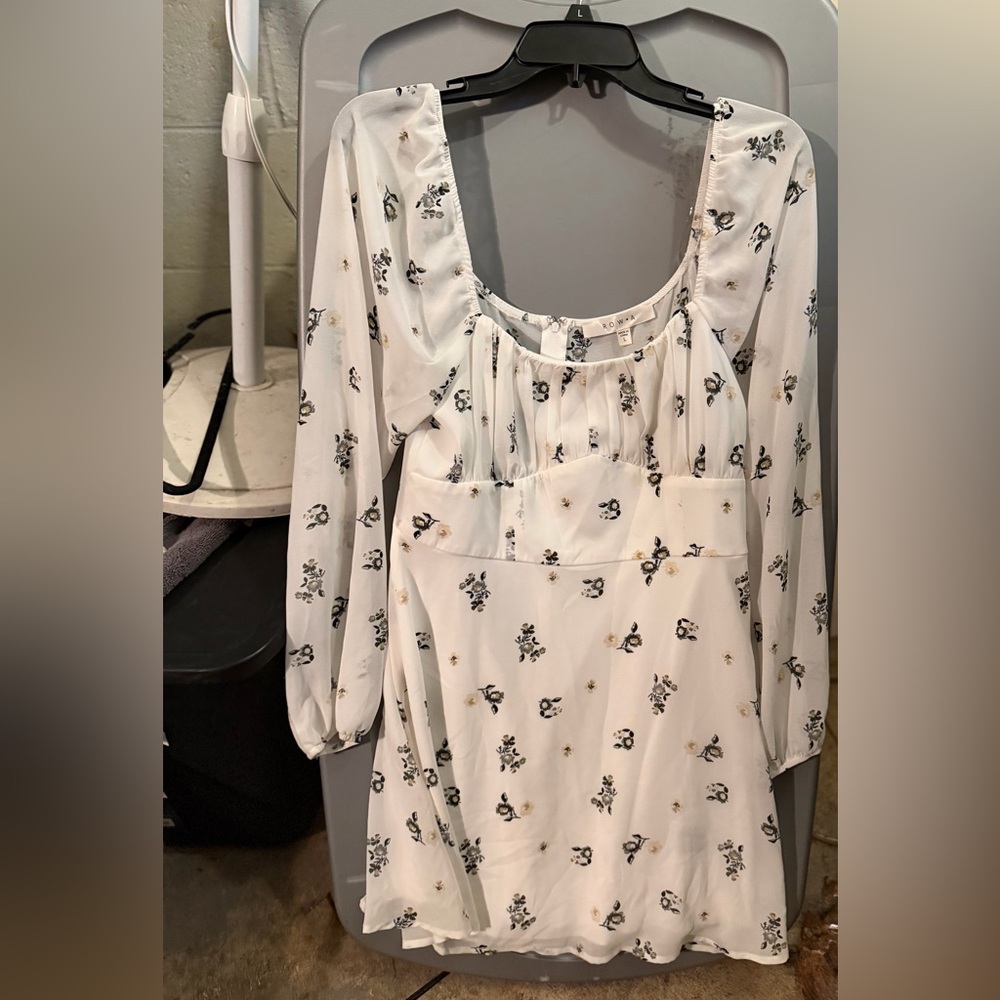 White Floral Square-Neck Mini Dress